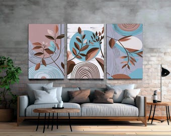 Boho Floral Canvas Print Set: Warm Neutral Abstract Art, Ready to Hang