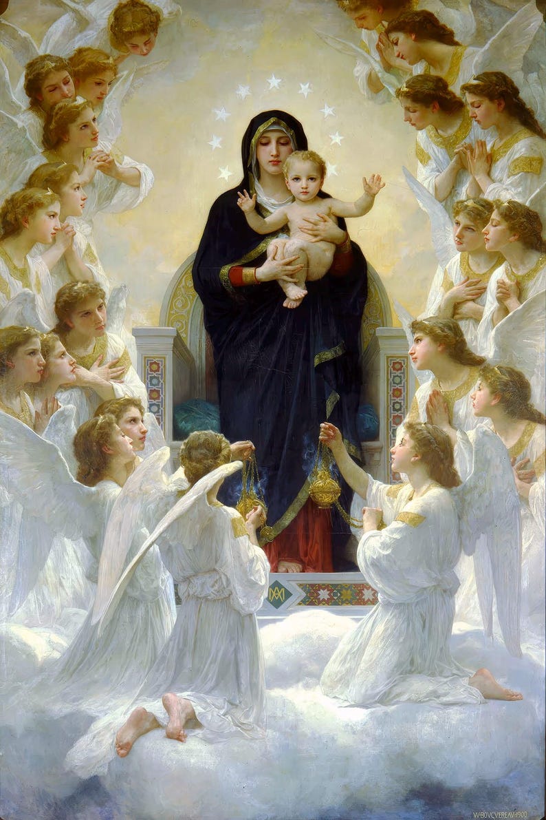 Virgin Mary With Angels Canvas by Bouguereau, Catholic Art, Virgen Mary