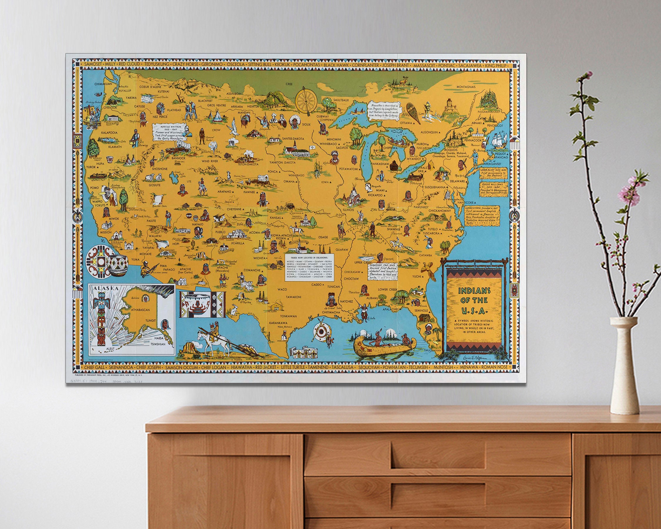 Vintage Native American Tribes Map Art: USA Pictorial Canvas Print - Etsy