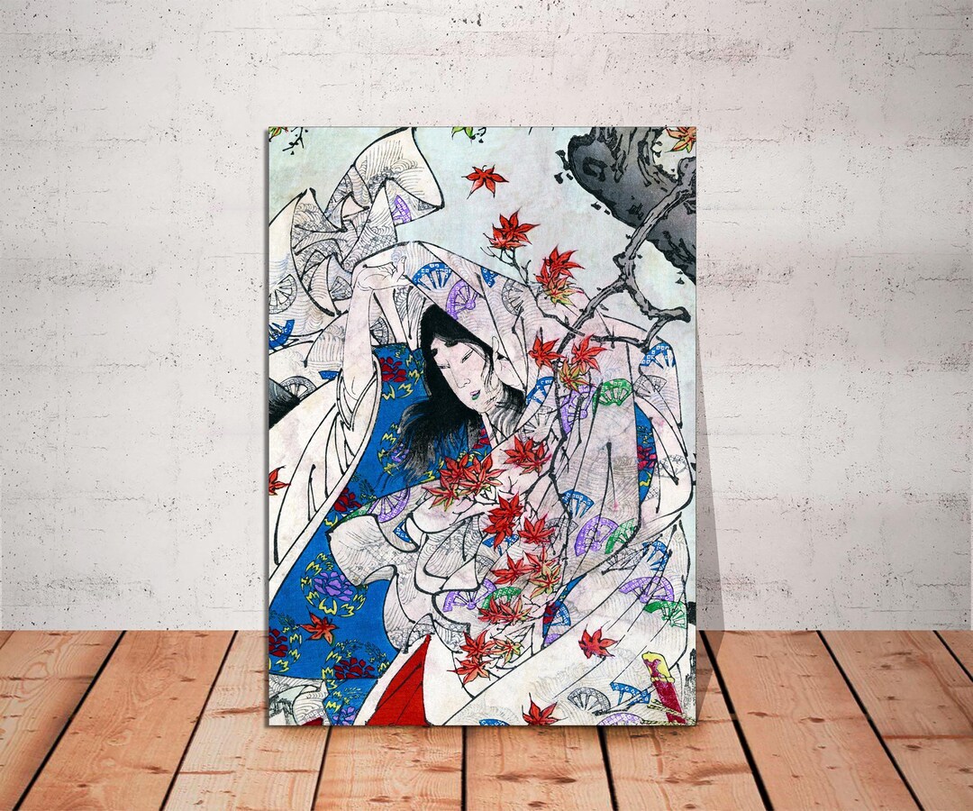 Tsukioka Yoshitoshi Geisha Art Print: Japanese Maple Leaves Canvas - Etsy