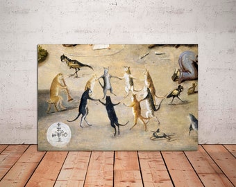 Renaissance Cat Print: Circle Dance, Medieval Weird Cat Art CANVAS