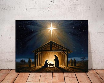 Nativity Scene Canvas Print, Baby Jesus, Biblical Christmas Decor