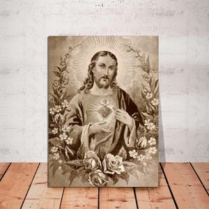Jesus Sacred Heart Divine Mercy Christian Roman Catholic Canvas Art Print Modern Family Bedroom Decor Posters, Religious Art Ready to Hang.