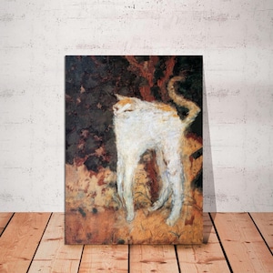 Le Chat Blanc, Pierre Bonnard, Gato blanco con patas largas, Gato abstracto, Arte surrealista de gato victoriano, Arte extraño de gato, Impresión en LIENZO lista para colgar.
