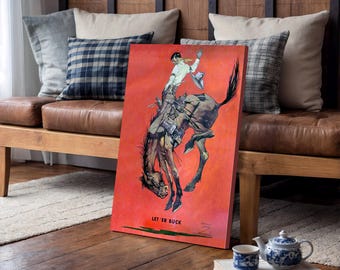 Pendleton Round-Up Rodeo Canvas Wall Art | Cowboy on Bronco Western Rustic Decor | Giclée Canvas Print for Living Room, Den, Game Room