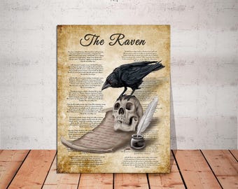 Skull Raven Canvas Print: Edgar Allan Poe Gothic Art