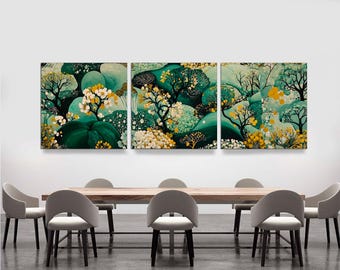 Japandi Botanical Canvas Wall Art: Yayoi Kusama Inspired 3-Panel Asian Print