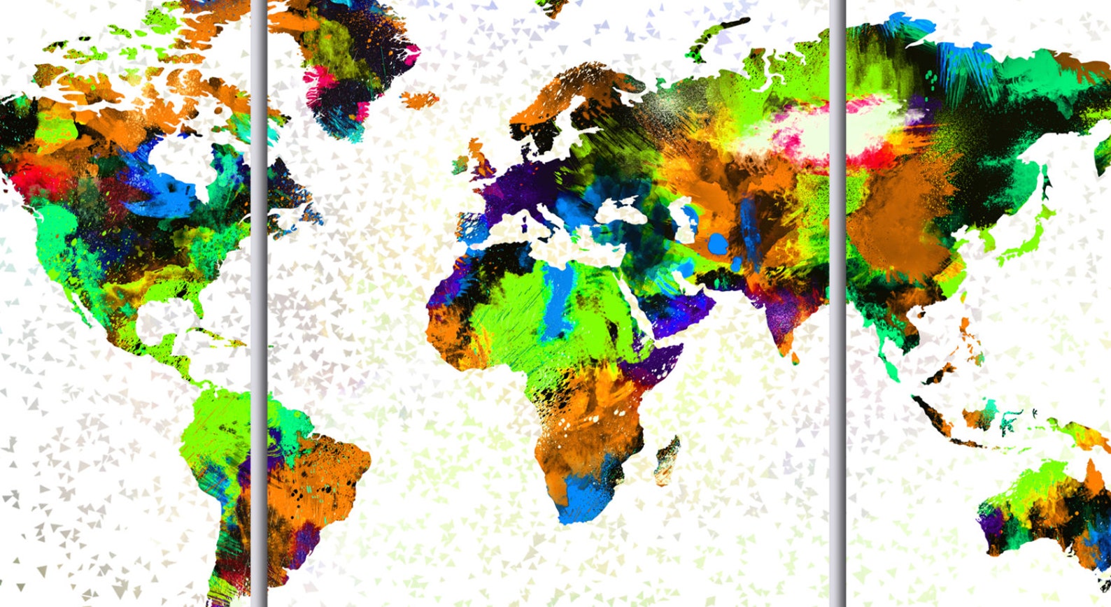 Colorful Paint World Map 3 Panel Split Canvas Etsy