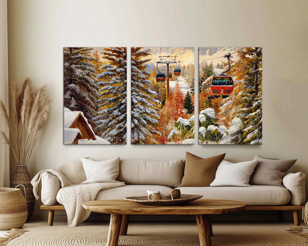 Ski Lift Canvas Print, Winter Mountain Scene, 3-panel Wall Art - Etsy