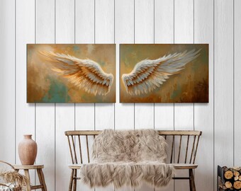 Angel Wings Canvas Print Set: Abstract Christian Art, Ready to Hang