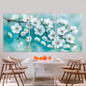 Floral Wall Art Sakura Cherry Blossoms 3-Panel Canvas Botanical Painting Decor for Living Room Bedroom Office Classroom Canvas Ready to Hang