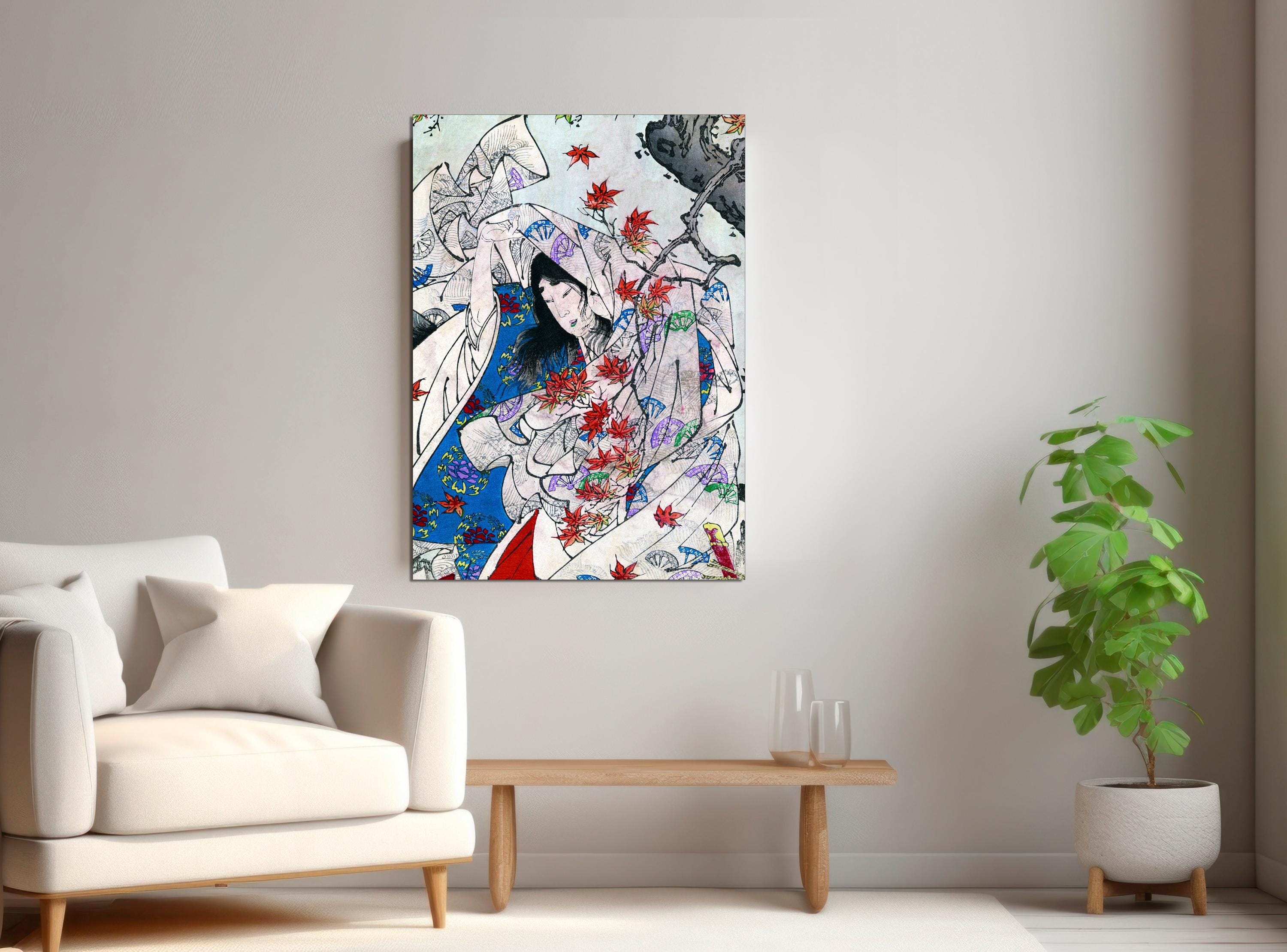 Tsukioka Yoshitoshi Geisha Art Print: Japanese Maple Leaves Canvas - Etsy