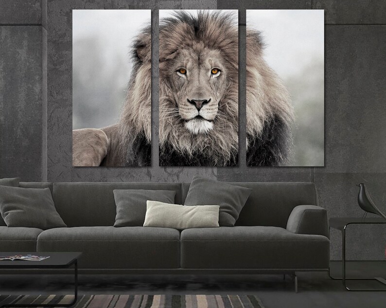 3 Panel Canvas Split African Lion Lion Canvas Art Lion Etsy