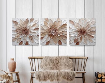 Dahlia Flower Canvas Print Set: Neutral Abstract Farmhouse Wall Art
