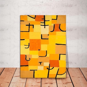 Letreros en amarillo de Paul Klee, impresión en lienzo de galería minimalista moderna, impresión abstracta amarilla, arte estético de mediados de siglo, lienzo listo para colgar.