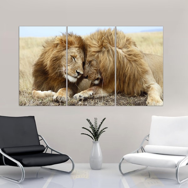 Lion and Lioness Canvas Art: Romantic Animal Wall Decor