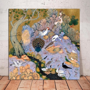 Persian Art, Concourse of The Birds Canvas, Print of Traditional Persian Miniature Painting, Bird Wall Art, Home Decor, CANVAS Ready to Hang