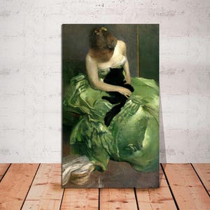 Woman in Green Dress with Black Cat, John White Alexander, Vintage Fine Art Print, Art Nouveau, The Green Dress, CANVAS Print READY To HANG.