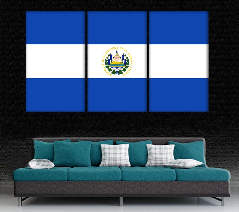 El Salvador Flag Canvas Art Print 3 Panel Split World Etsy