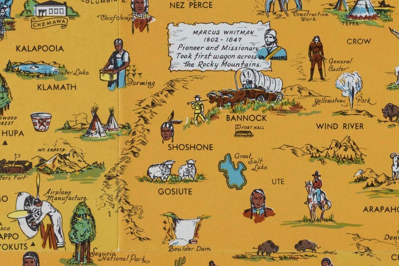 Vintage Native American Tribes Map Art: USA Pictorial Canvas Print - Etsy