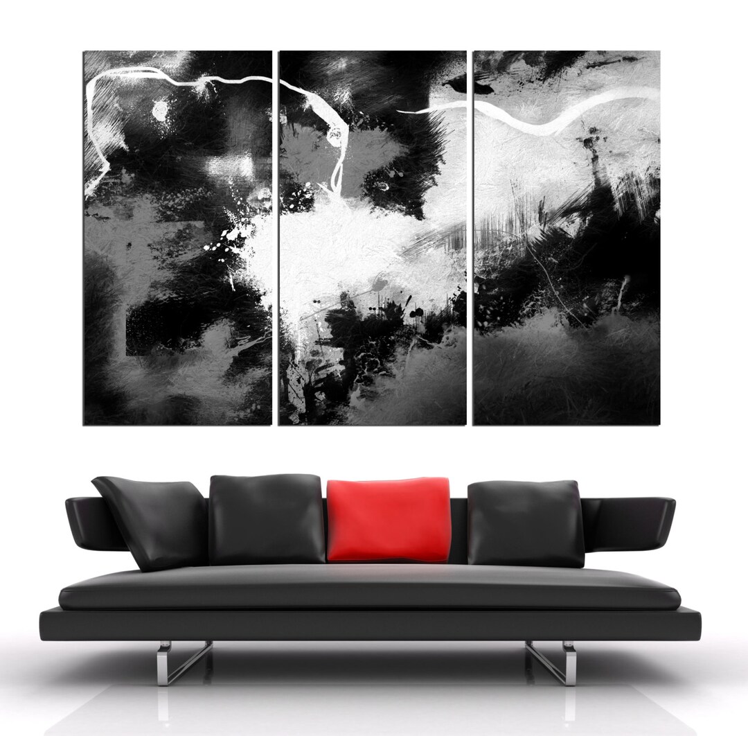 3 Panel Split Black and White Abstract Art Canvas Print. 1.5 Deep ...