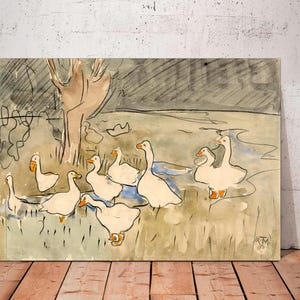 CANVAS Print Ready to Hang, Vintage Duck Wall Art, Antique geese Watercolor painting, Nursery Wall Art Decor, Animal Art, Kids Room Wall Art