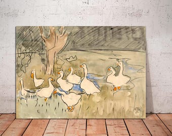 Vintage Duck Canvas Print: Antique Geese Watercolor, Nursery Wall Art