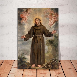 St. Francis of Assisi, Saint Francis Art, St Francis Prayer, Saints pictures, Catholic Art, Christian wall art print, CANVAS Ready to Hang.