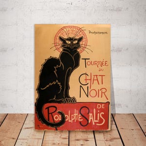 Chat Noir Canvas, Vintage Cat Poster, Funny Black Cat Wall Art, Kitchen Decor, Cat Art Print, Unique Cat Lover Gift on CANVAS Ready to Hang.