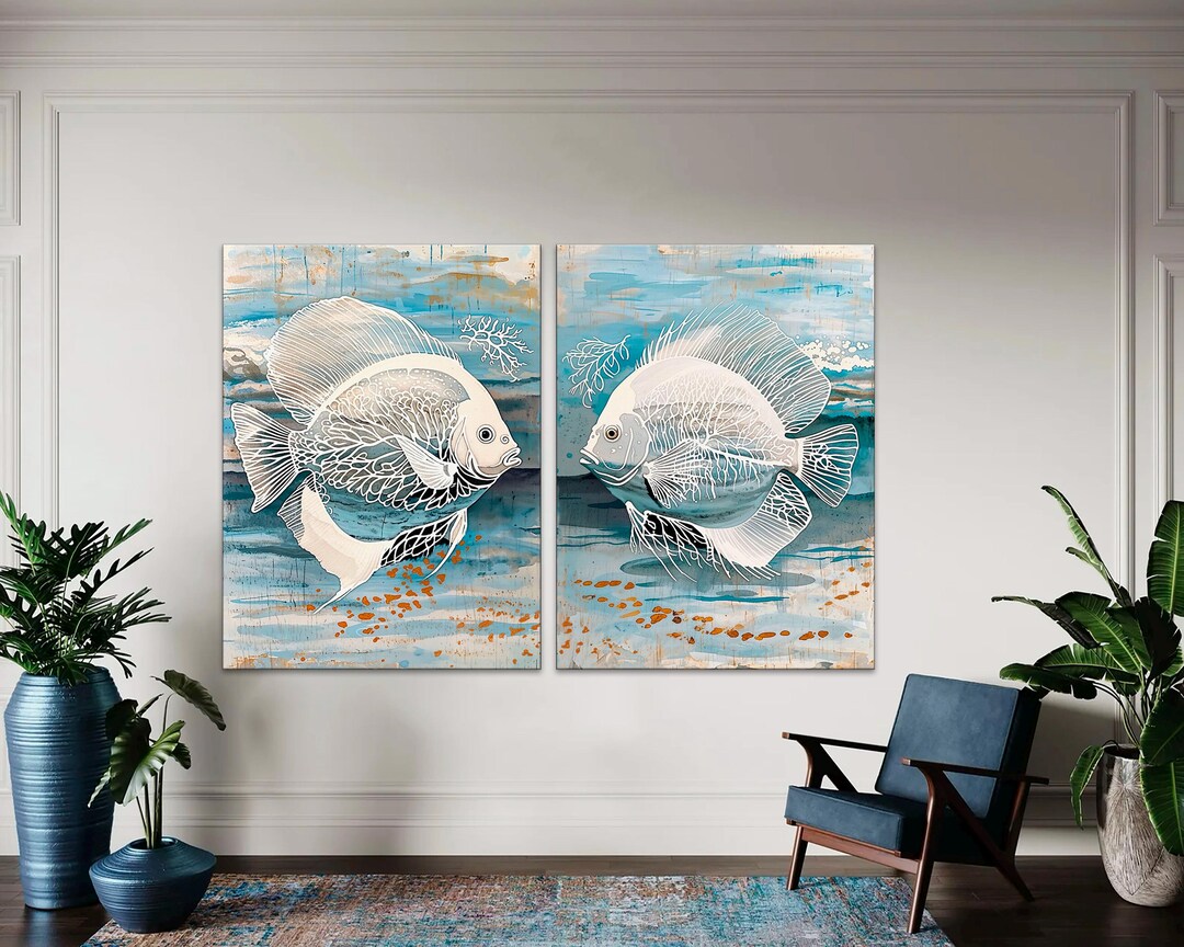 Discus Print Abstract Discus Fish Canvas Print Set: Modern Coastal Wall Art - Etsy