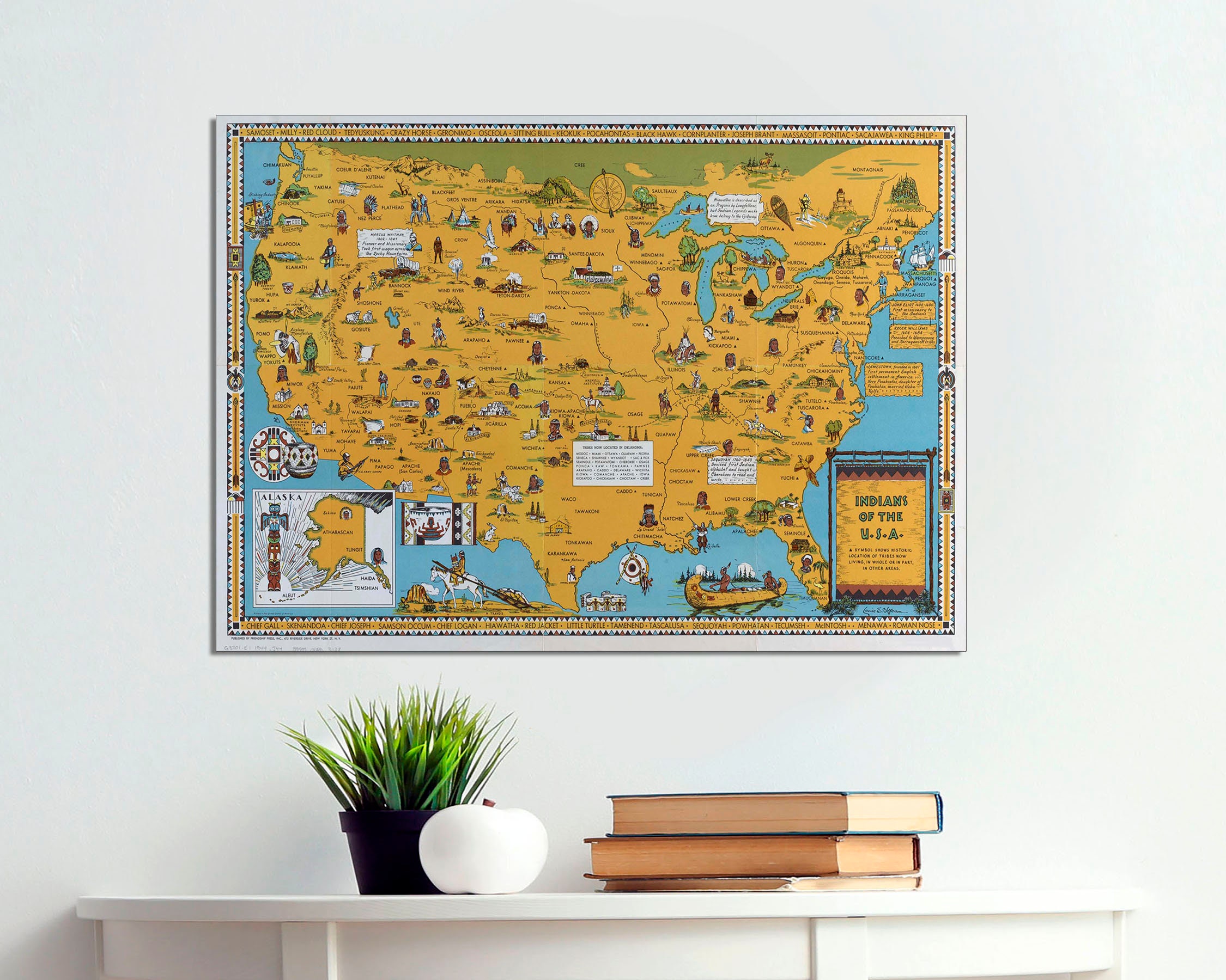Vintage Native American Tribes Map Art: USA Pictorial Canvas Print - Etsy