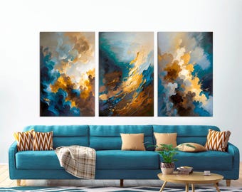 Abstract Canvas Print Set of 3: Moody Maximalist Wall Art