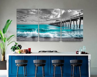 Black and White Ocean Wave Canvas Print Set: Coastal Giclée Art, Ready to Hang