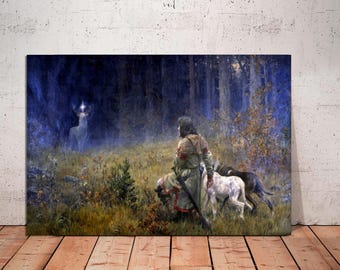 Saint Hubert Canvas Art - Patron of Hunters Religious Wall Art, Stag with Cross, Catholic Gifts, Patron Saints Modern Canvas Ready to Hang.