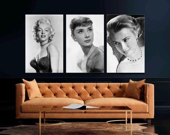 Marilyn Monroe, Audrey Hepburn, Grace Kelly Canvas Print Set
