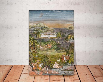 Layla and Majnun Persian Canvas Art Print: Vintage Iranian Miniature, Ready to Hang