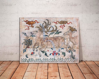 Vintage Deer Canvas Art Print: Antique Woodland Wildlife Painting