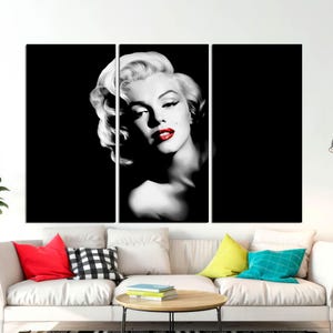 Marilyn Monroe Canvas 3-Panel Art, Classic Movie Stars, Modern Wall Art, Marilyn Monroe Pop Art, Vintage Large Art on CANVAS Ready to Hang.