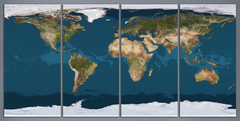 4 Panel Split World Map Canvas Print. 1.5 Deep Frames. | Etsy
