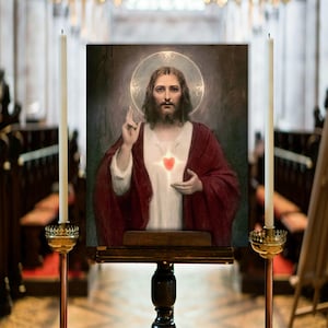 Jesus Sacred Heart Canvas Painting - Divine Mercy Christian Catholic Wall Art Decor, Charles Chambers Religious Canvas Print Ready to Hang.