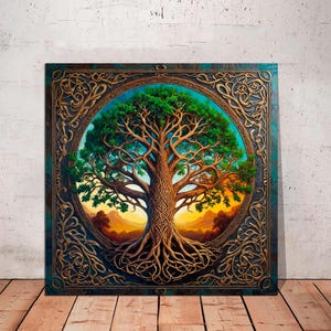 Celtic Tree of Life Wall Art, Yggdrasil Canvas, Mandala Wall Art, Norse Mythology Art, Spiritual Home Decor, Spiritual Symbolic Canvas Print