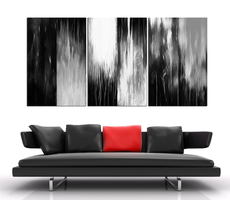 LARGE GREY BLACK WHITE ABSTRACT CANVAS ART FRAMED 42x20