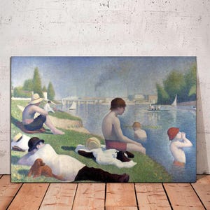 Bathers at Asnieres by Georges Seurat Canvas Pointillism, Man Portrait, Museum Quality Print, French  Landscape Art on Canvas Ready to Hang.