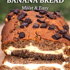 Cheesecake Swirl Banana Bread Recipe, Moist Cream Cheese Filled Loaf, Easy Bakery Style Dessert PDF, Homemade Sweet Bread