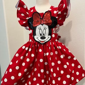 Red Minnie Mouse polka dot pinafore dress / Disney dress / birthday dress/ custom kids dress