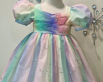 Rainbow Disney inspired dress/ custom girls dress / disney outfit / birthday dress / unique kids dress
