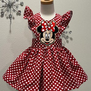 Red Minnie Mouse polka dot pinafore dress / Disney dress / birthday dress/ custom kids dress