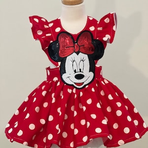 Minnie Mouse polka dot pinafore dress / Disney dress / birthday dress/ custom kids dress