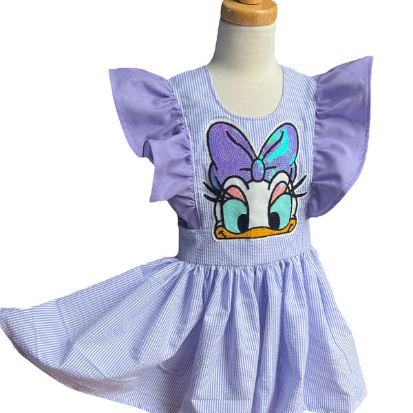 Lilac Daisy Duck pinafore dress