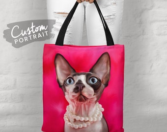 Custom TOTE BAG Pet Portrait - Pet Memorial Portrait Tote Bag Pet Portrait Oil Painting Portrait Of Your Dog From Photo (Smudge Painting)